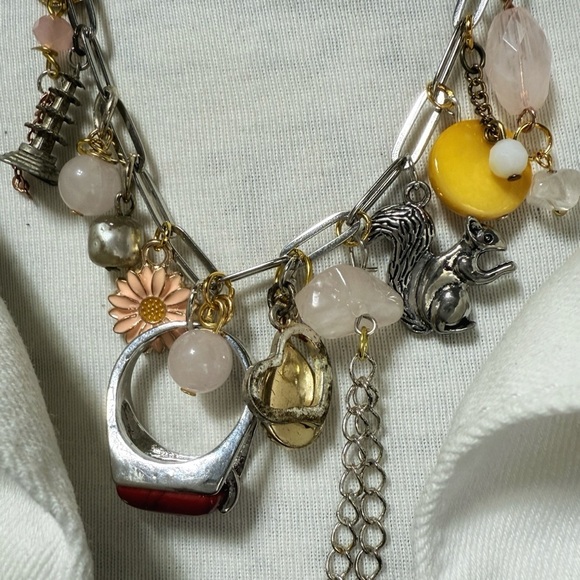 Multi charms necklace pink quartz - Picture 3 of 3